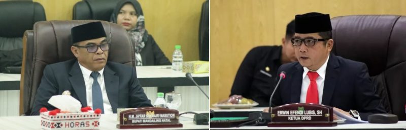 Keterangan: (kanan) Bupati Madina, HM. Jafar Sukhairi Nasution dan (kiri) Ketua DPRD Kabupaten Madina, Erwin Efendi Lubis | Foto: Kolose/Yacob Munthe