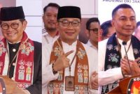 Sumber gambar: kaltim.tribunnews.com/Calon Gubernur DKI Jakarta 2024, Pramono Anung (Kiri), RIdwan Kamil (Tengah) dan Dharma Pongrekun (Kanan).