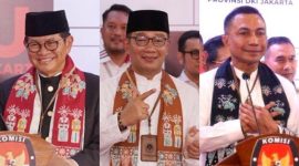 Sumber gambar: kaltim.tribunnews.com/Calon Gubernur DKI Jakarta 2024, Pramono Anung (Kiri), RIdwan Kamil (Tengah) dan Dharma Pongrekun (Kanan).