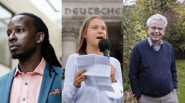 [kiri sumber: newyorker.com] Ibram X. Kendi, tokoh anti-rasis | [tengah] Greta Thunberg, inspirator gerakan Friday's for Future (FFF) | [kanan sumber: reformatorisch dagblad.nl] Egbert Schuurman, filsuf dan politisi Belanda