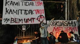 BEM Universitas Muhammadiyah Tangerang (UMT) Gelar Mimbar Bebas di Kawasan Pendidikan Cikokol, Tangerang | Foto: Topan Bagaskara/PENAMARA